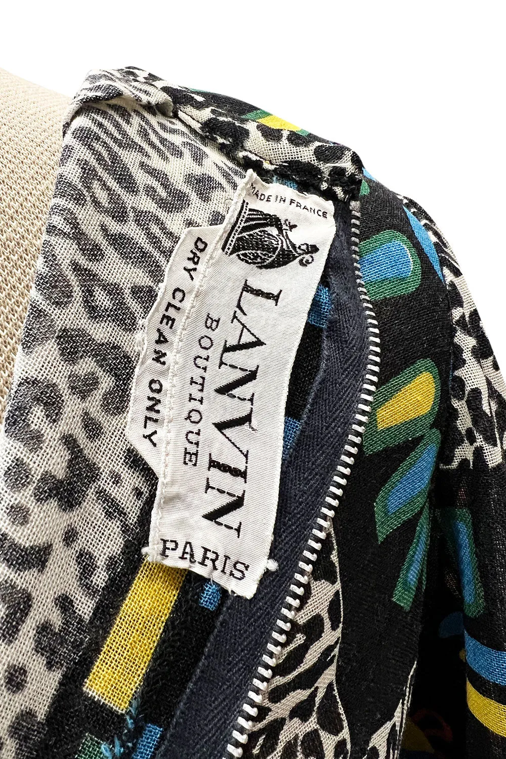 Spectacular 1970s Lanvin  by Jules-Francois Crahay Graphic Printed Cotton Voile Dress