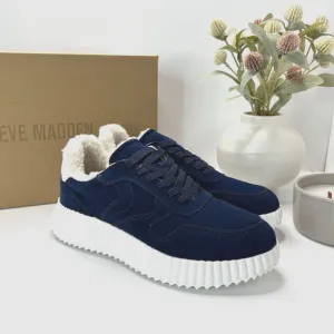 Steve Madden Shereen Suede Sneakers Faux Shearling Navy Women 7.5M NWB