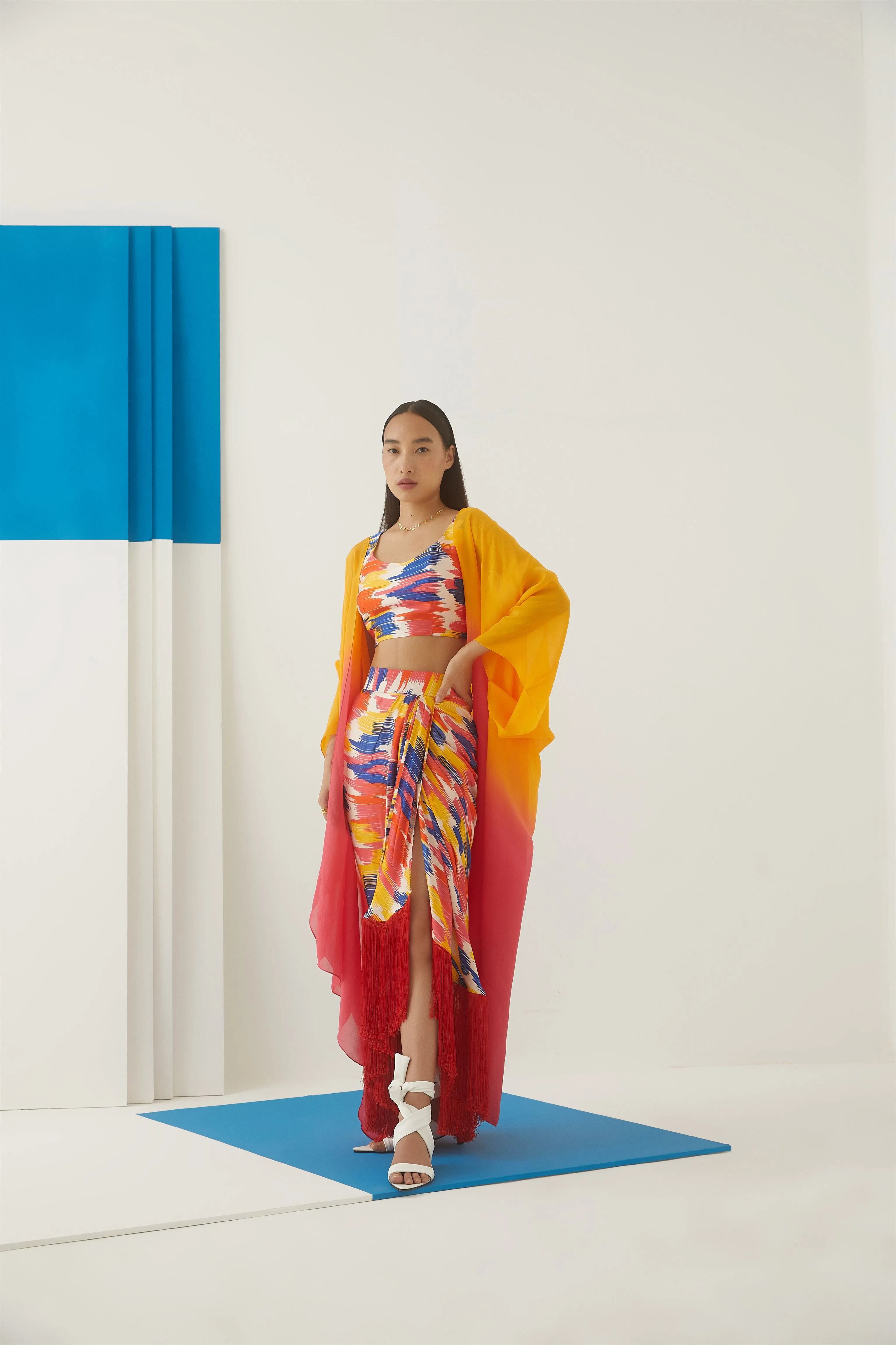 Studio Rigu Rublevo Ikat Draped Skirt With Blouse Digital Print Vegan Silk Arcadia Collection