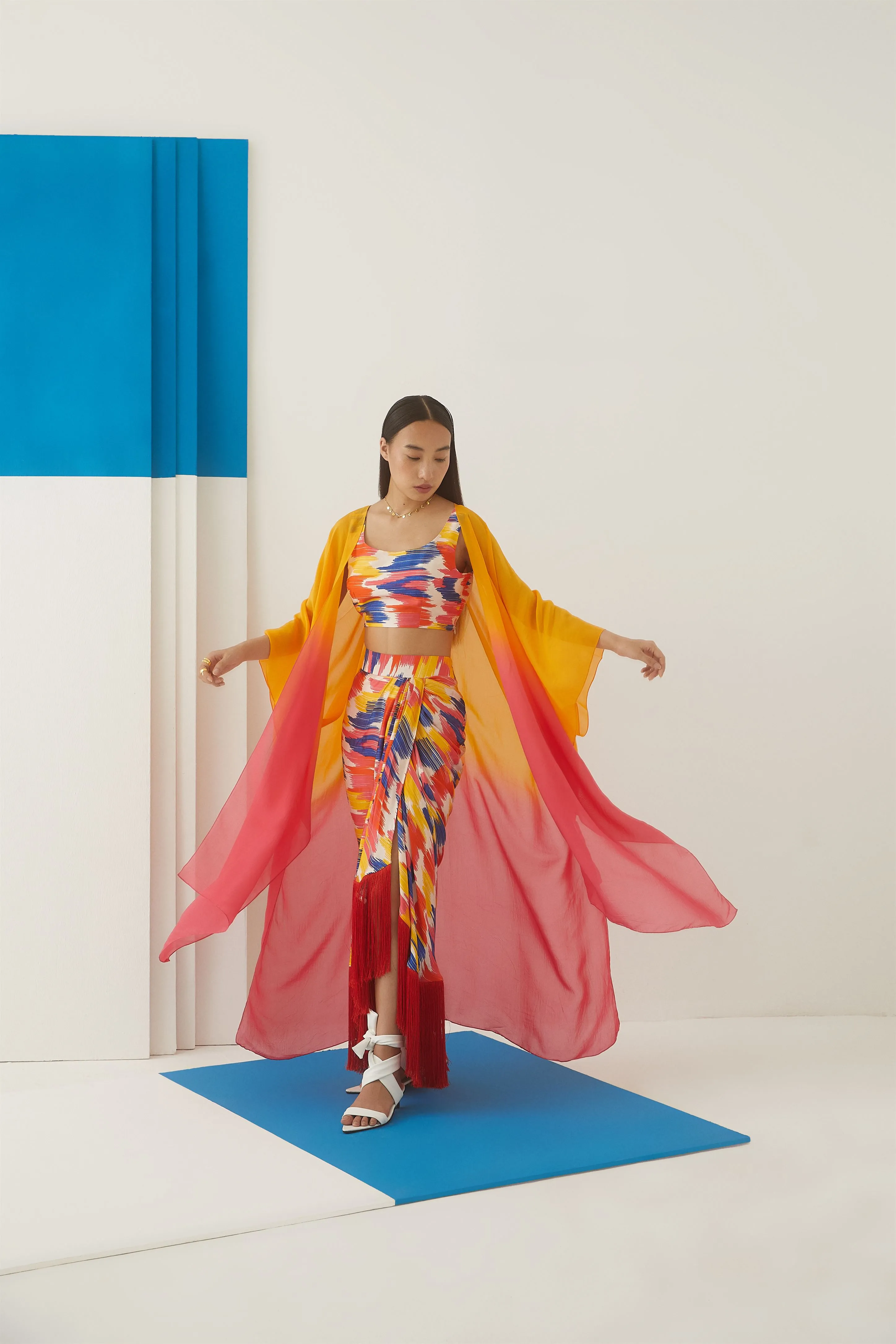 Studio Rigu Rublevo Ikat Draped Skirt With Blouse Digital Print Vegan Silk Arcadia Collection
