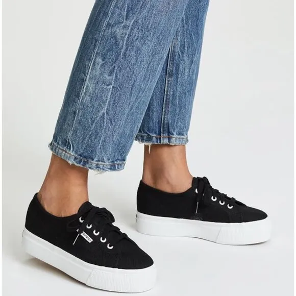 Superga Womens 2790 Acotw Platform Fashion Sneaker, Black/White, 9.5 US