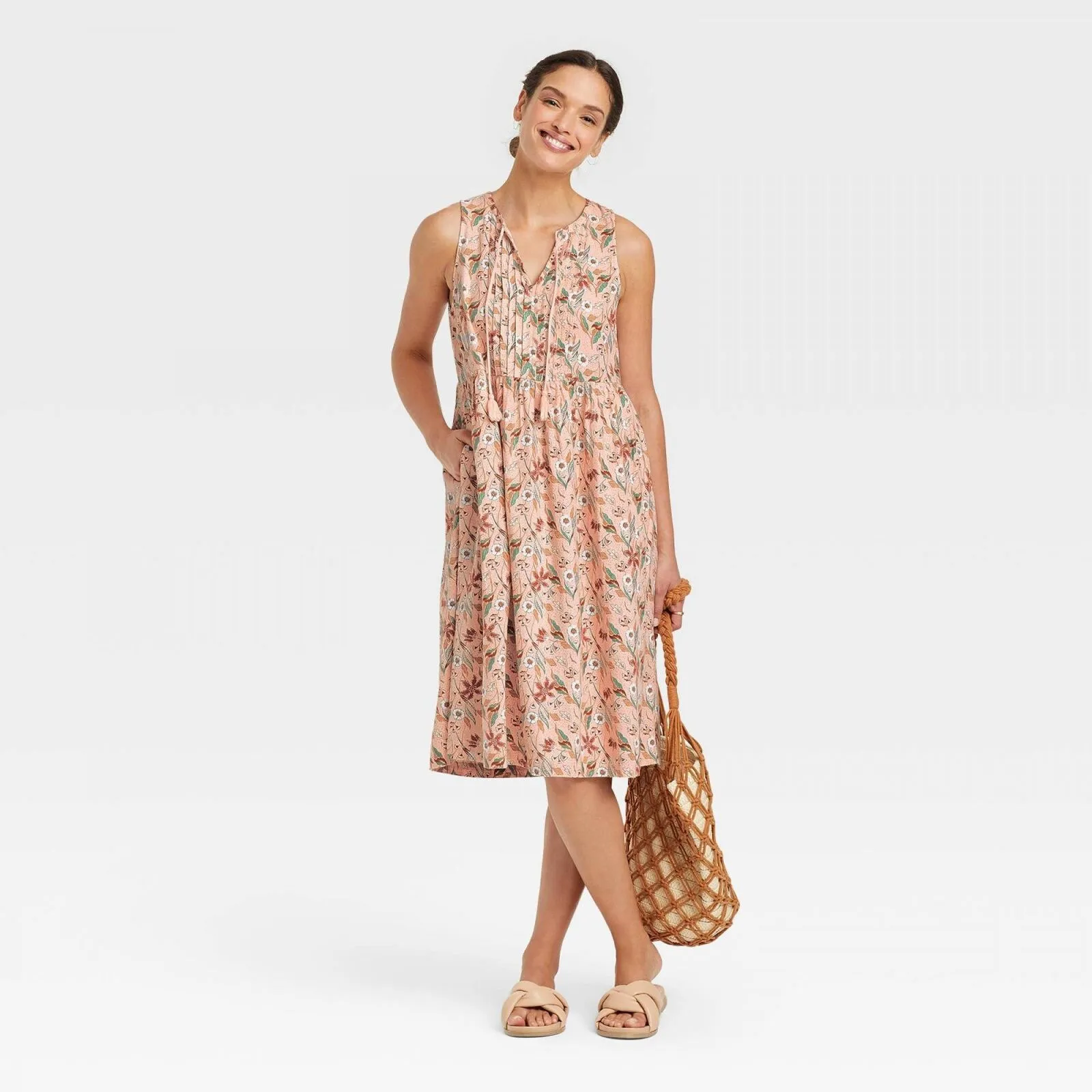 Universal Thread Women's Sleeveless Linen Tie-Front Dress
