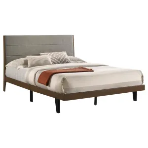 Upholstered Queen Platform Bed in Walnut Brown And Grey