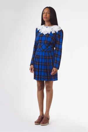 Vintage 90's Blue Houndstooth Mini Dress | S