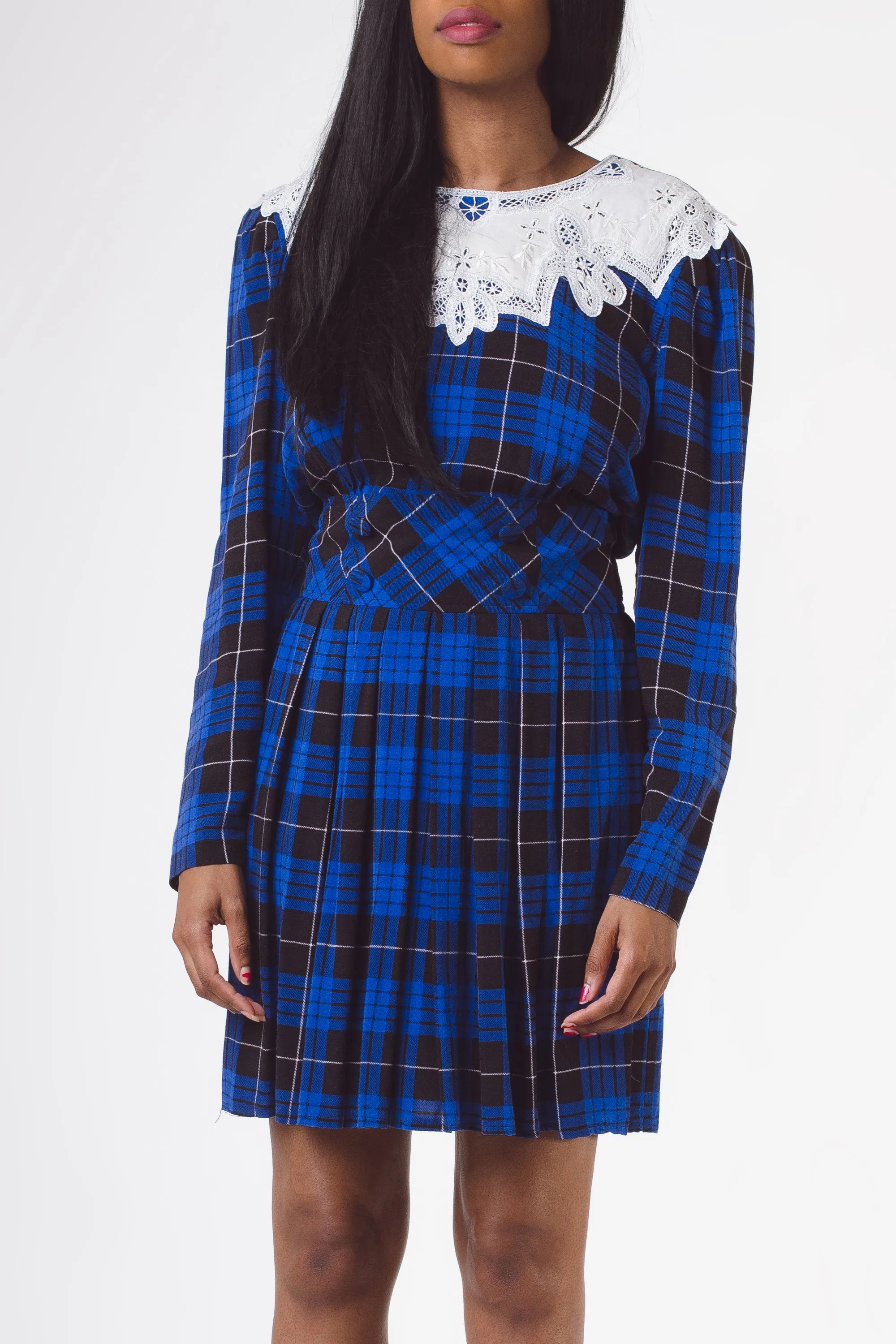 Vintage 90's Blue Houndstooth Mini Dress | S