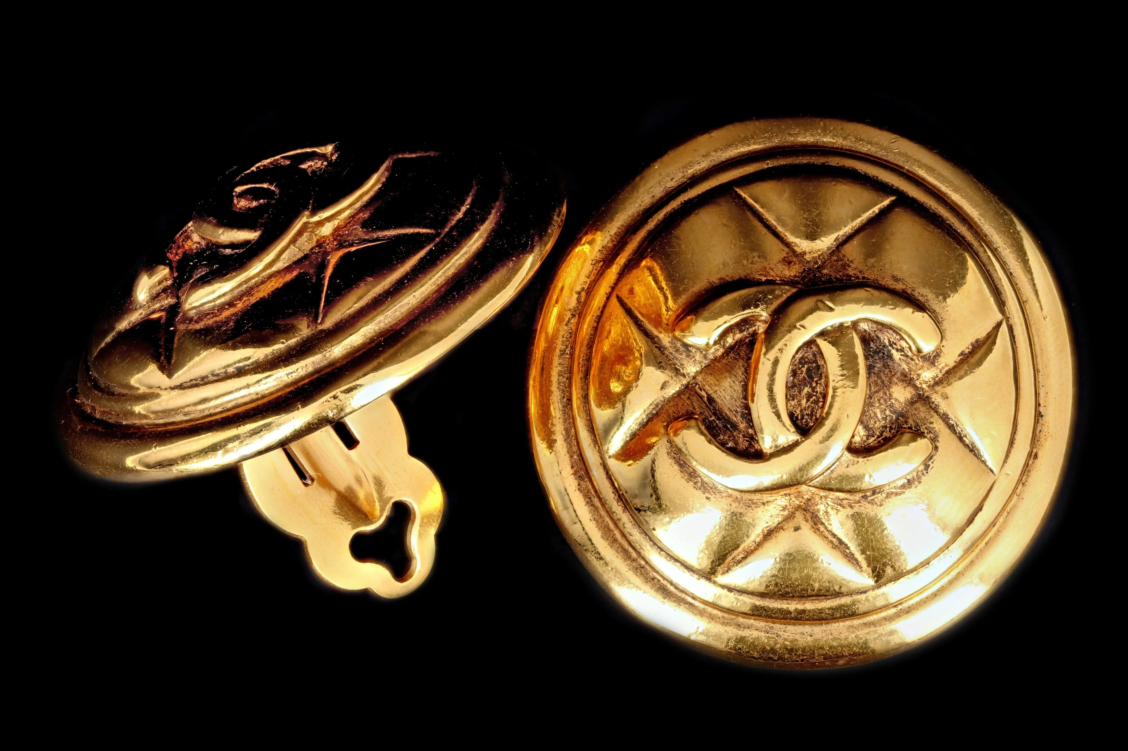 Vintage Chanel Logo Clip On Statement Earrings