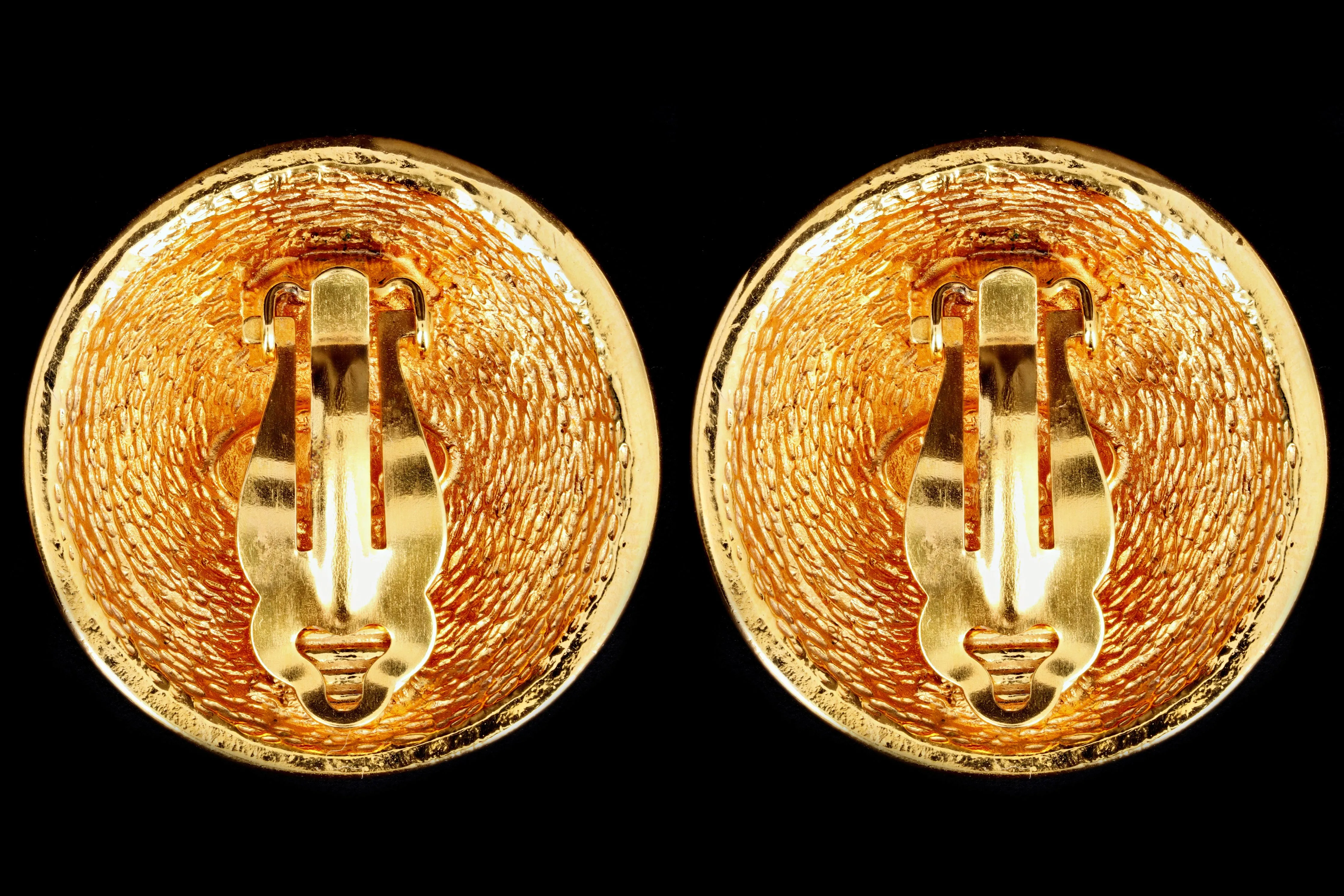 Vintage Chanel Logo Clip On Statement Earrings
