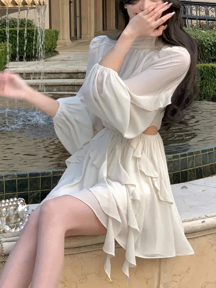 Women's Girls  Chiffon Y2k Lolita Mini Dress Office Casual Long Sleeve Elegant Dress