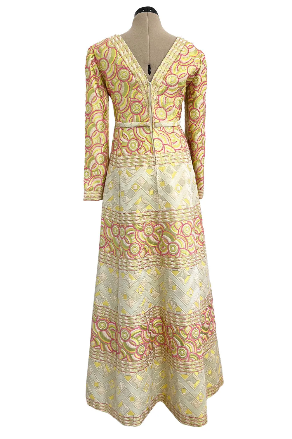 Wonderful 1960s Malcolm Starr by Elinor Simmons Pink Detailed Metallic Brocade Dress