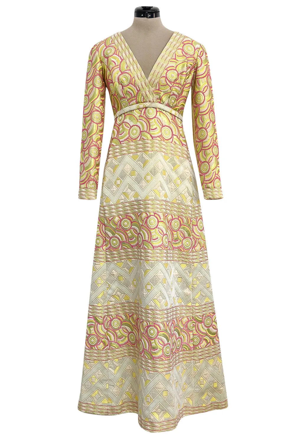 Wonderful 1960s Malcolm Starr by Elinor Simmons Pink Detailed Metallic Brocade Dress