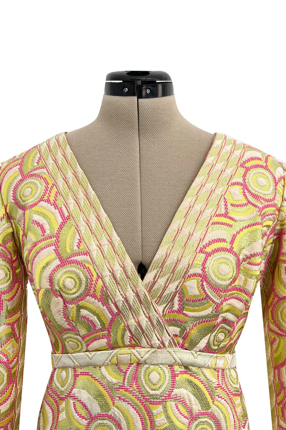 Wonderful 1960s Malcolm Starr by Elinor Simmons Pink Detailed Metallic Brocade Dress