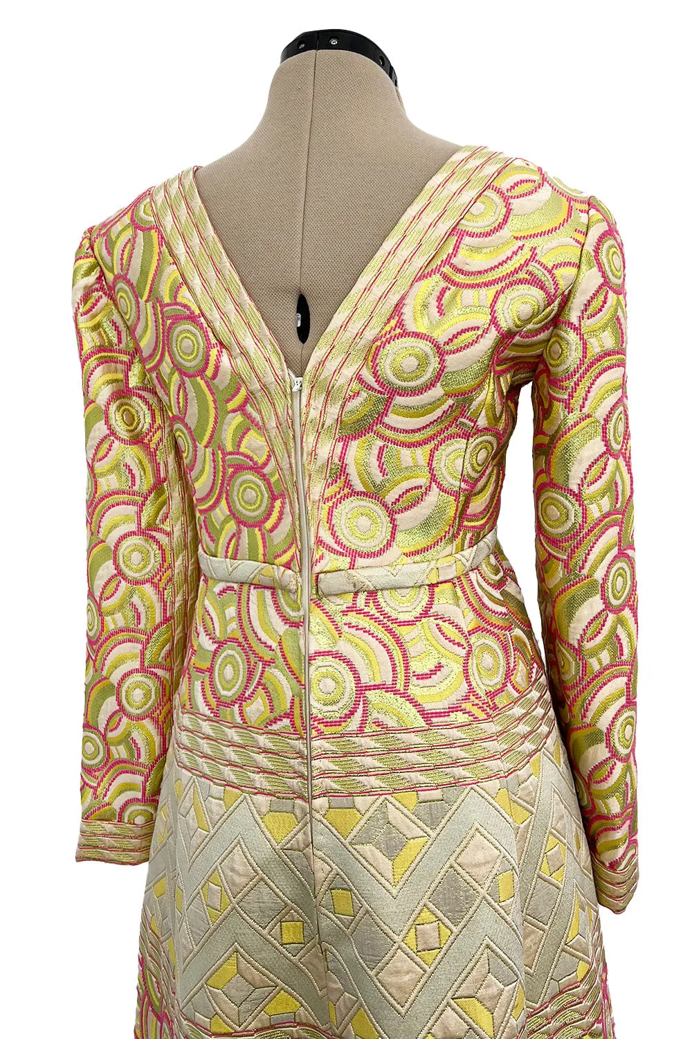 Wonderful 1960s Malcolm Starr by Elinor Simmons Pink Detailed Metallic Brocade Dress
