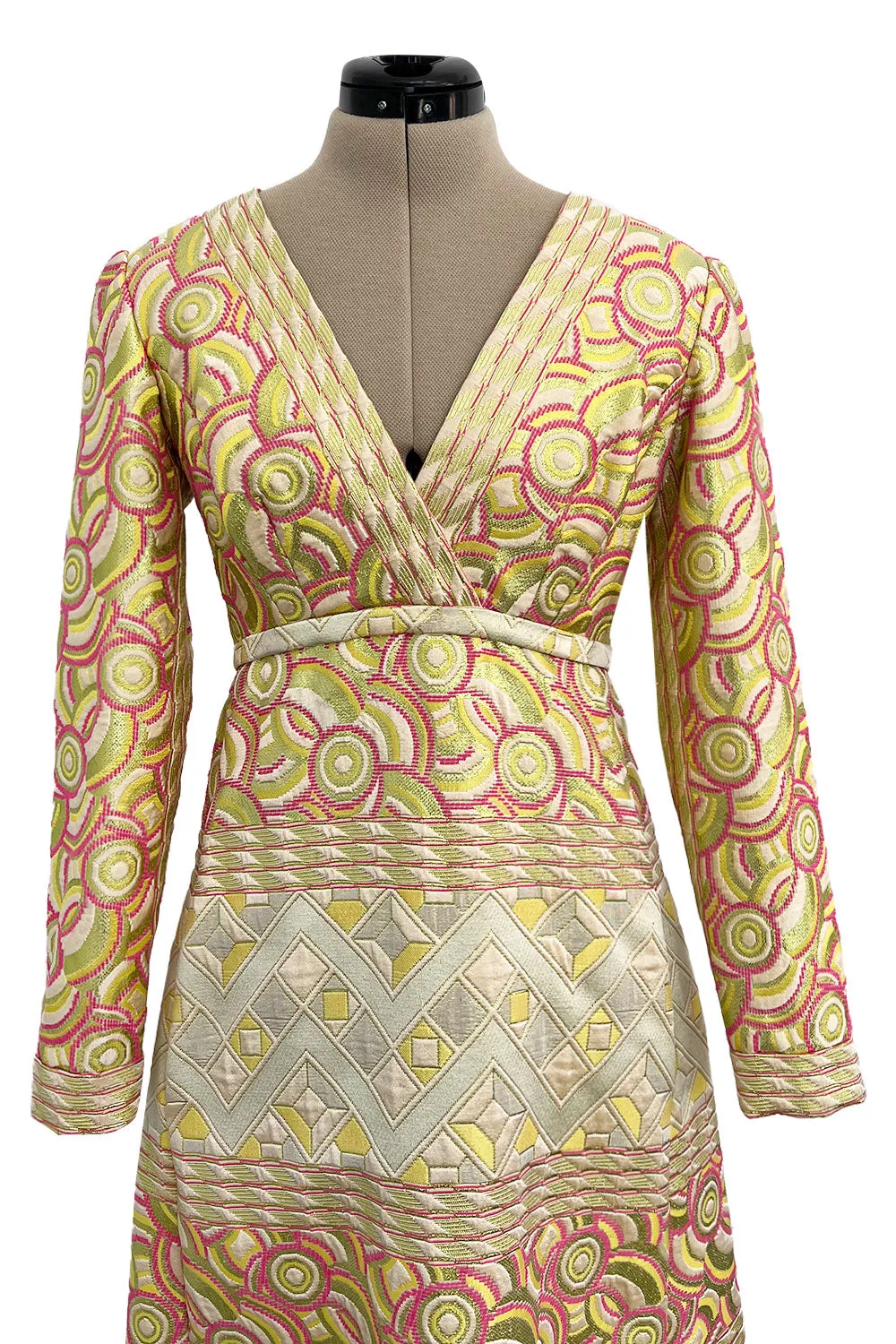 Wonderful 1960s Malcolm Starr by Elinor Simmons Pink Detailed Metallic Brocade Dress