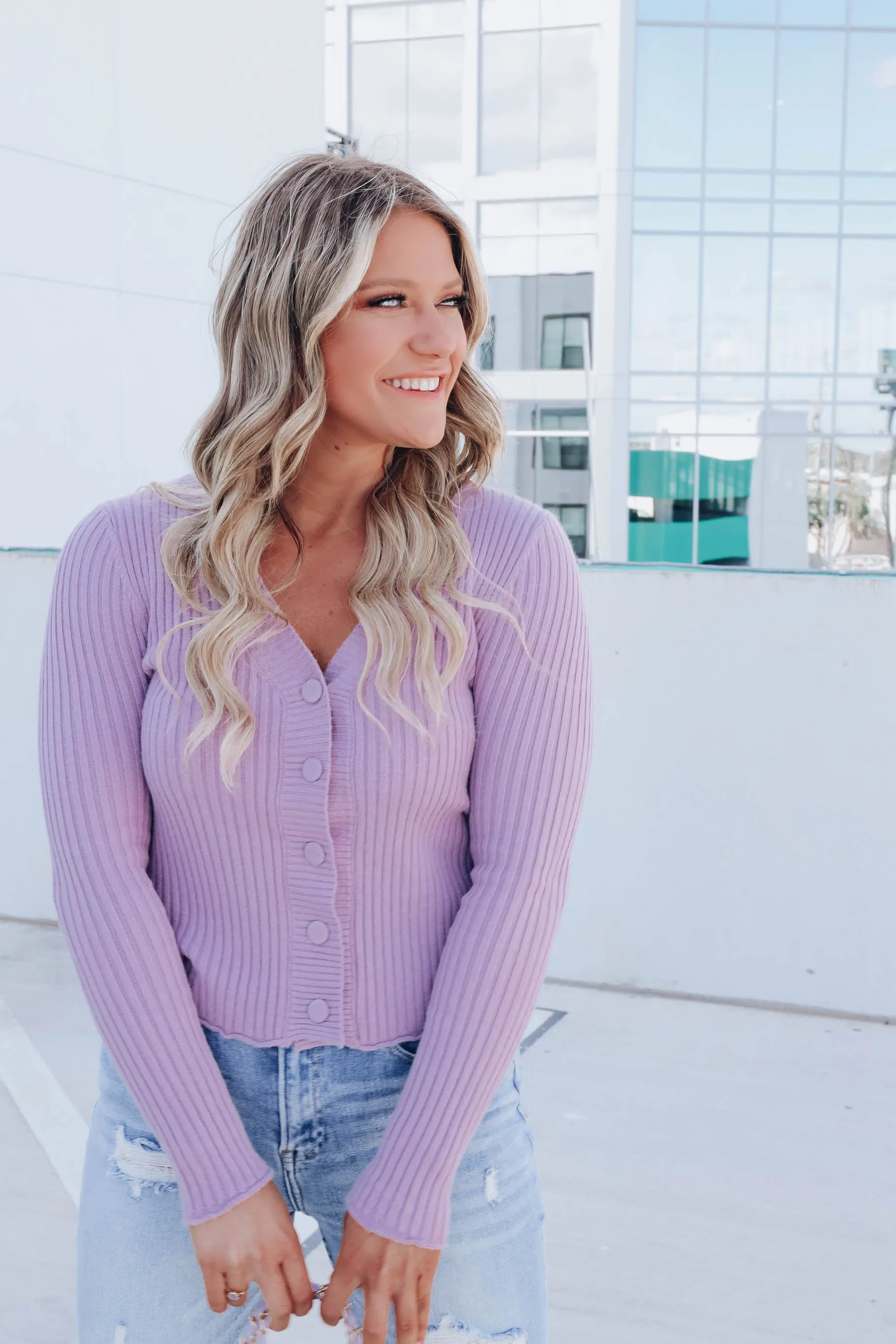 Yasmin Button Front Cardigan - Purple