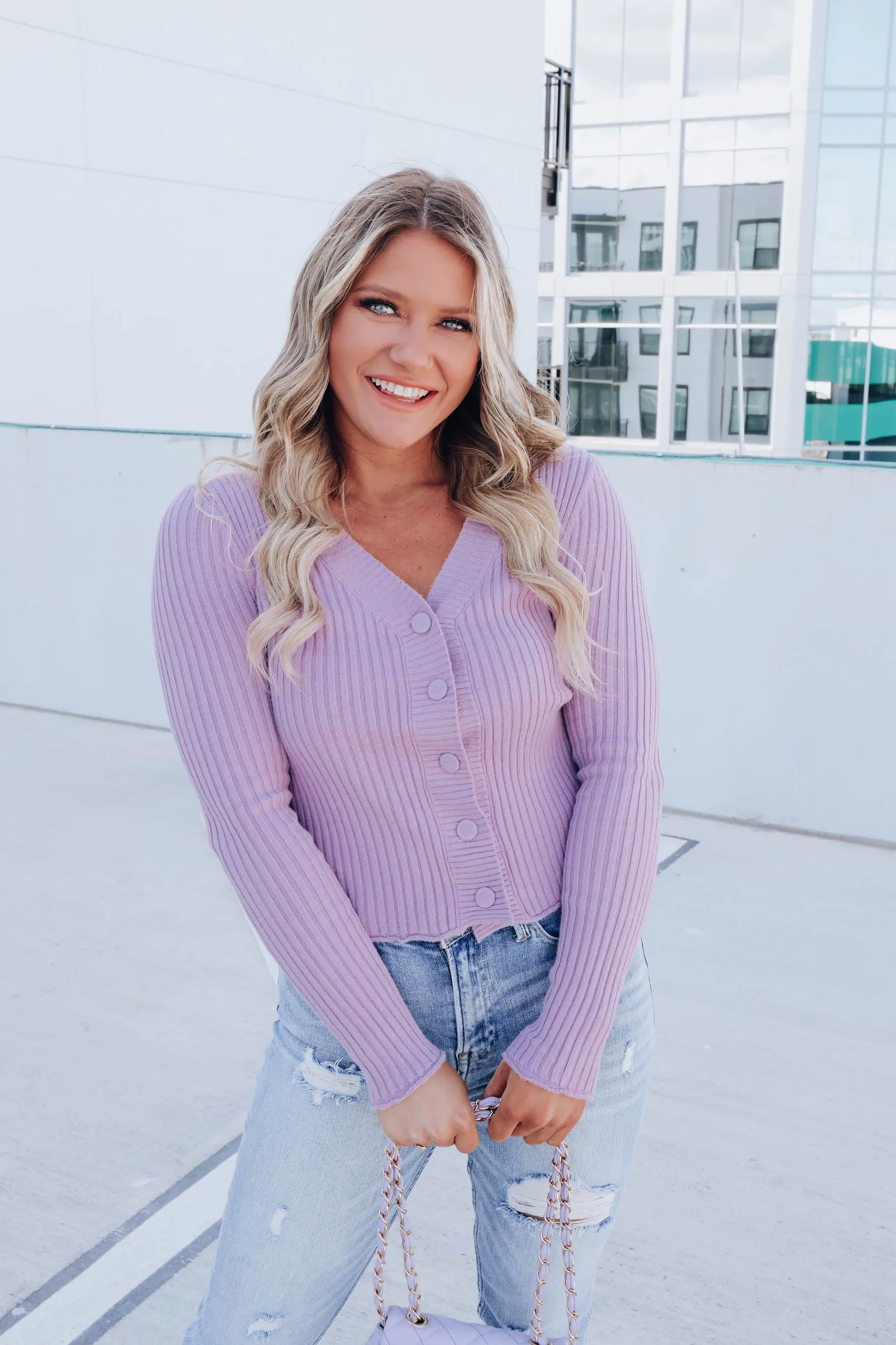 Yasmin Button Front Cardigan - Purple