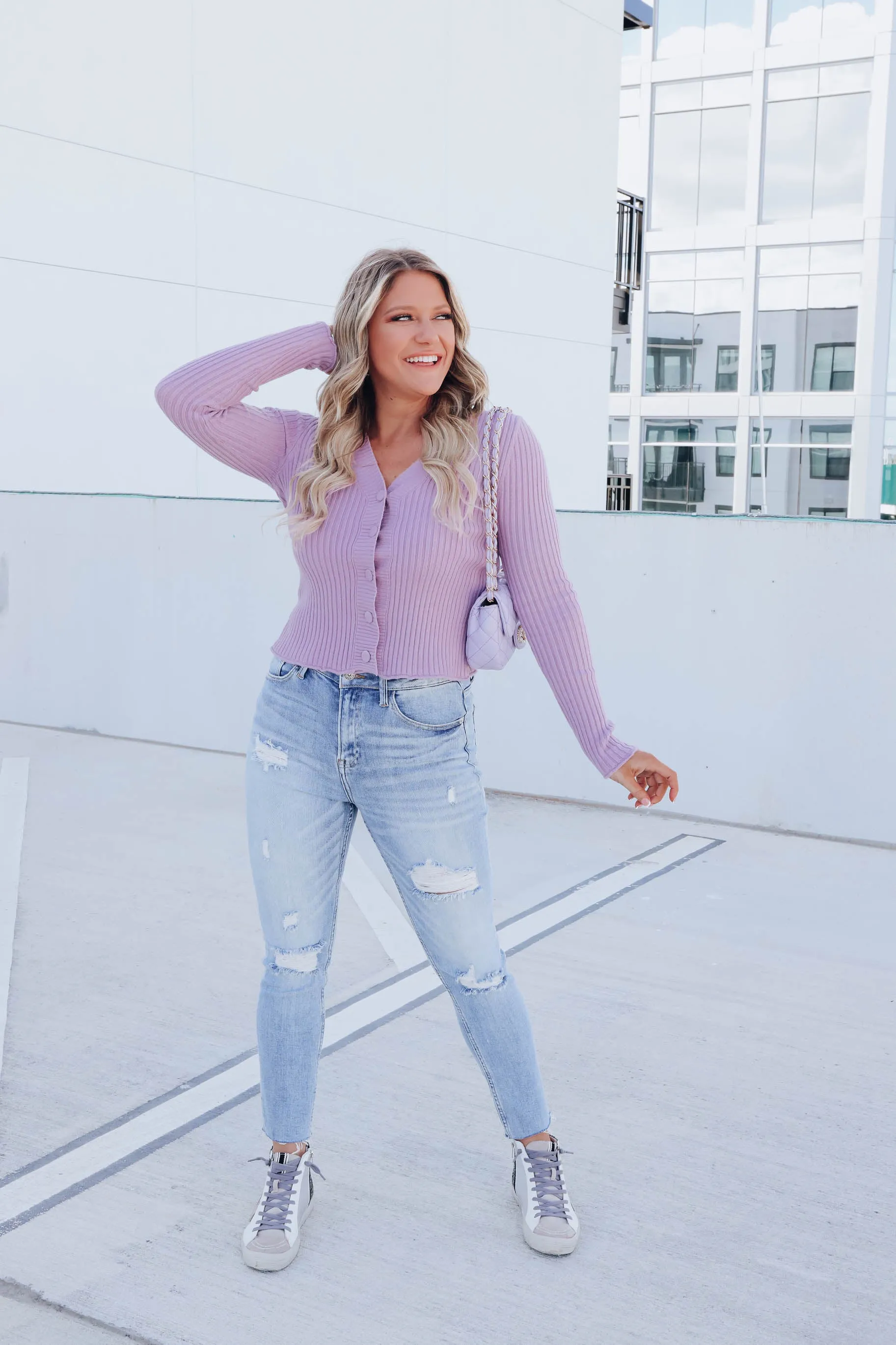 Yasmin Button Front Cardigan - Purple