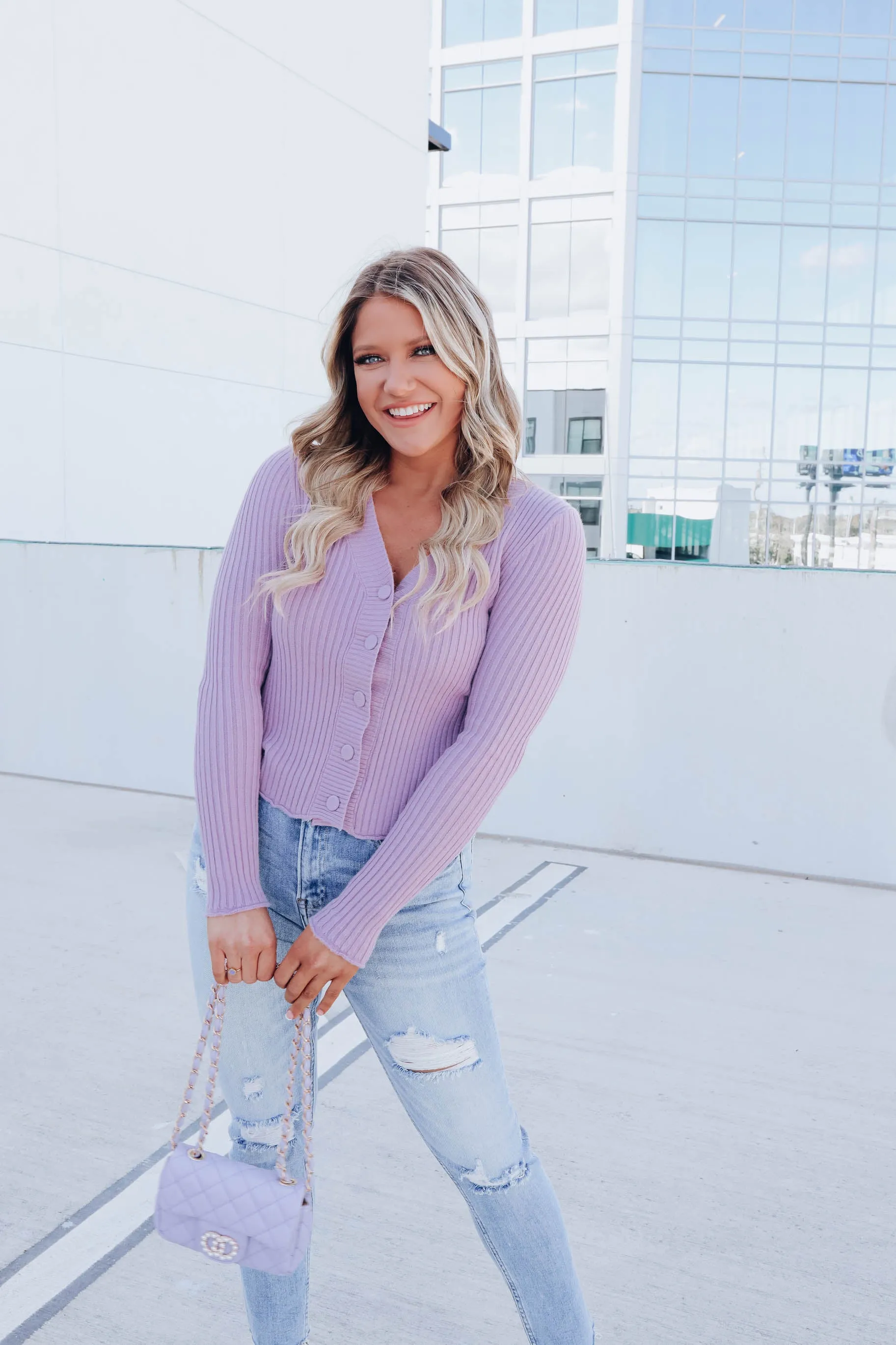 Yasmin Button Front Cardigan - Purple