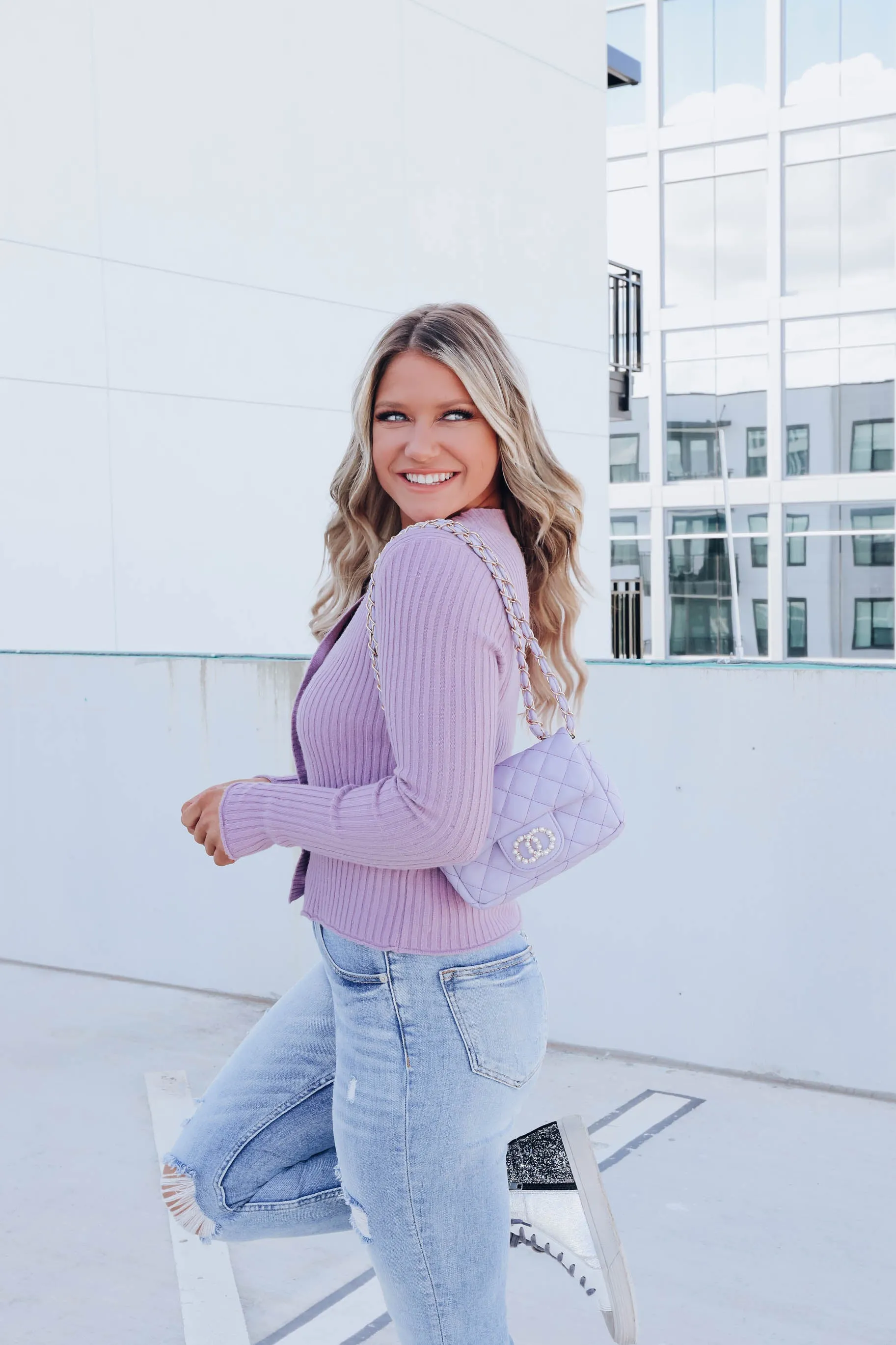 Yasmin Button Front Cardigan - Purple