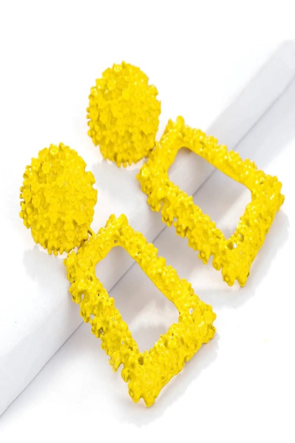 Yellow Chunky Statement Dangle Door Knocker Earrings