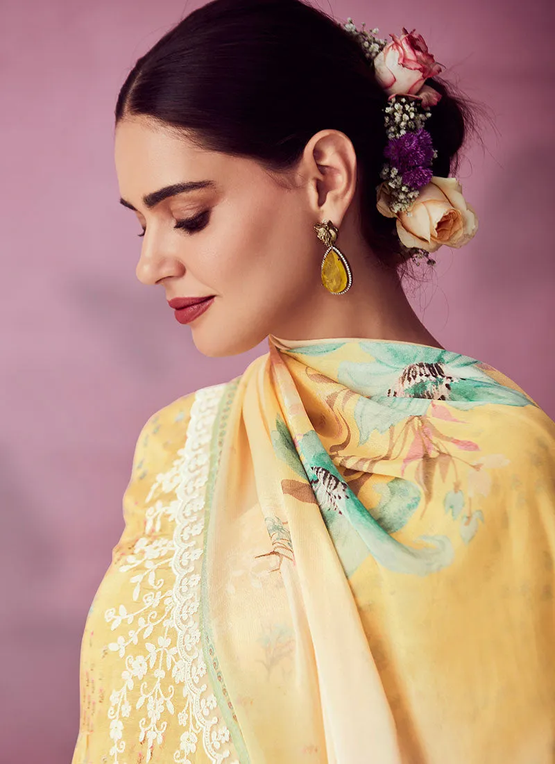 Yellow Embroidered Pakistani Salwar Kameez Suit