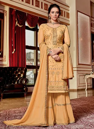 Yellow Golden Traditional Embroidered Georgette Sharara Suit