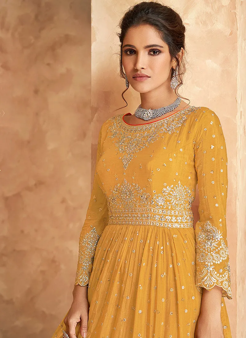 Yellow Sequence And Zari Embroidered Sharara Suit