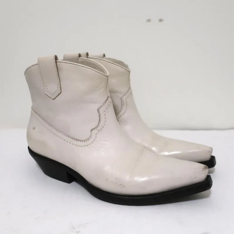 Zimmermann Cowboy Boots Cream Studded Leather Size 38 Western Ankle Boots