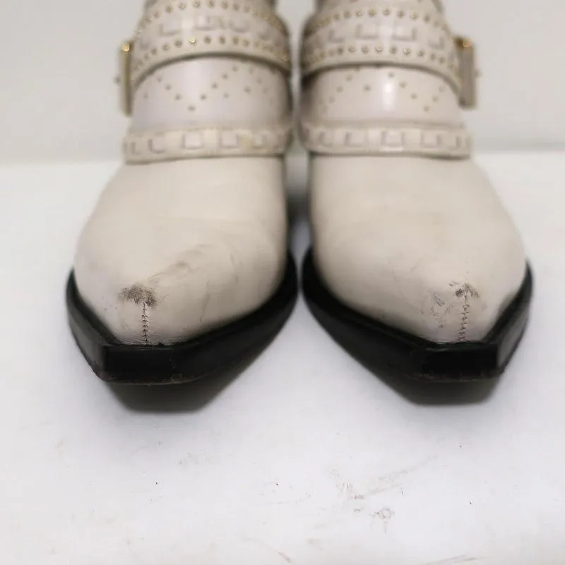 Zimmermann Cowboy Boots Cream Studded Leather Size 38 Western Ankle Boots