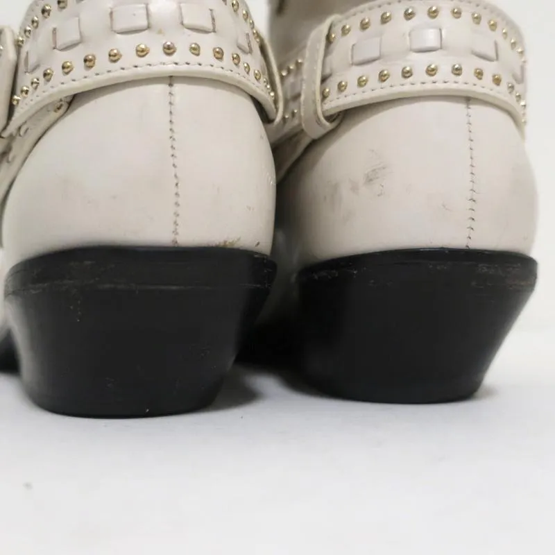 Zimmermann Cowboy Boots Cream Studded Leather Size 38 Western Ankle Boots