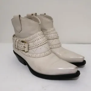 Zimmermann Cowboy Boots Cream Studded Leather Size 38 Western Ankle Boots
