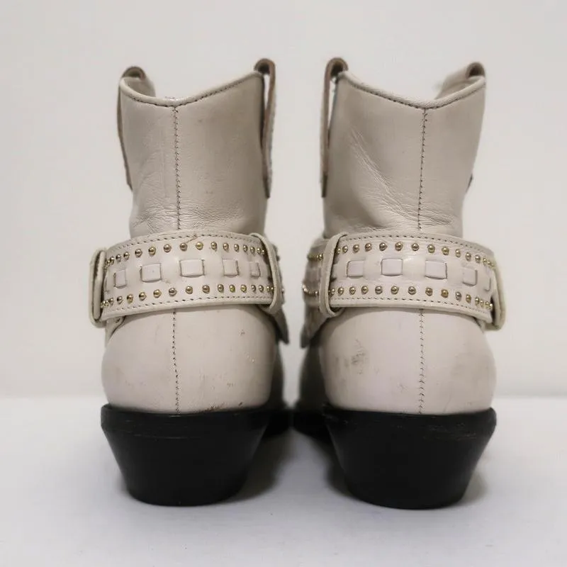 Zimmermann Cowboy Boots Cream Studded Leather Size 38 Western Ankle Boots